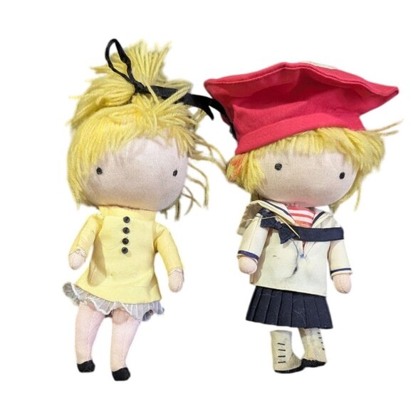 Joan Walsh Anglund Vintage 7-Inch Pocket Cloth Dolls Set Of 2 yellow outfit - Picture 2 of 9